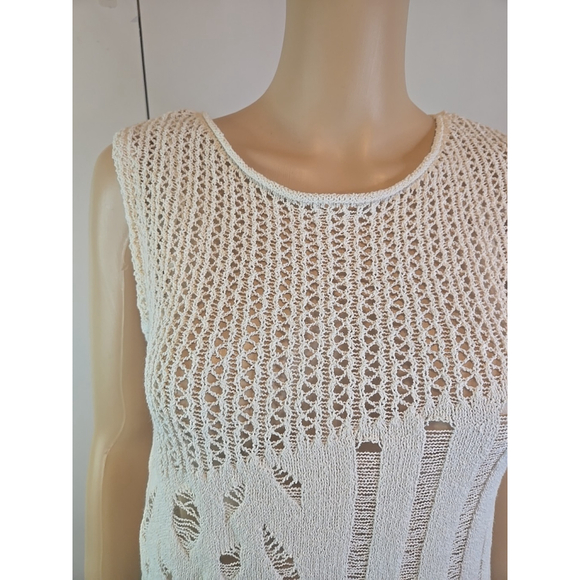 Zara Cream Crochet Knit Tank Top Festival Boho Sleeveless Size Large - Picture 6 of 12